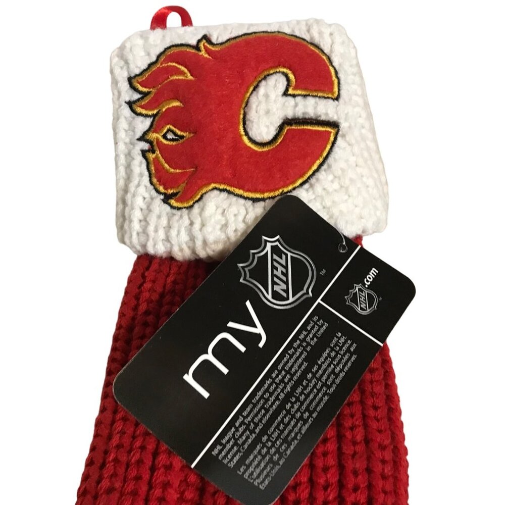 Calgary Flames NHL Knit Christmas Stocking 18" + Red & White